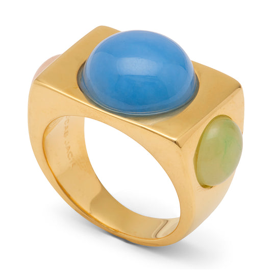 SKY BLUE QUARTZ GOLD BLOCK RING