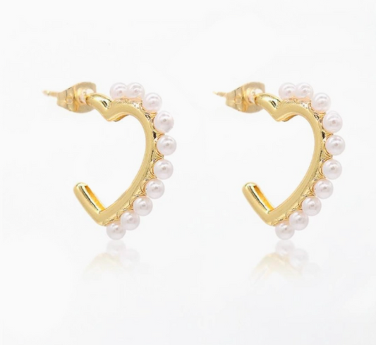 HEART PEARL HOOP EARRINGS