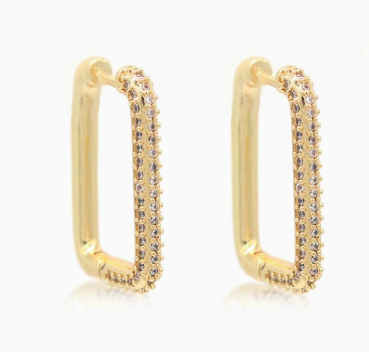 RECTANGLE PAVE HOOP EARRING