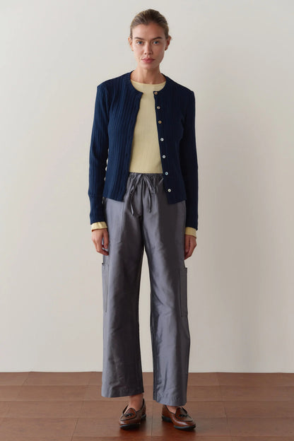 PEWTER TAFFETA DRAWSTRING CARGO PANT