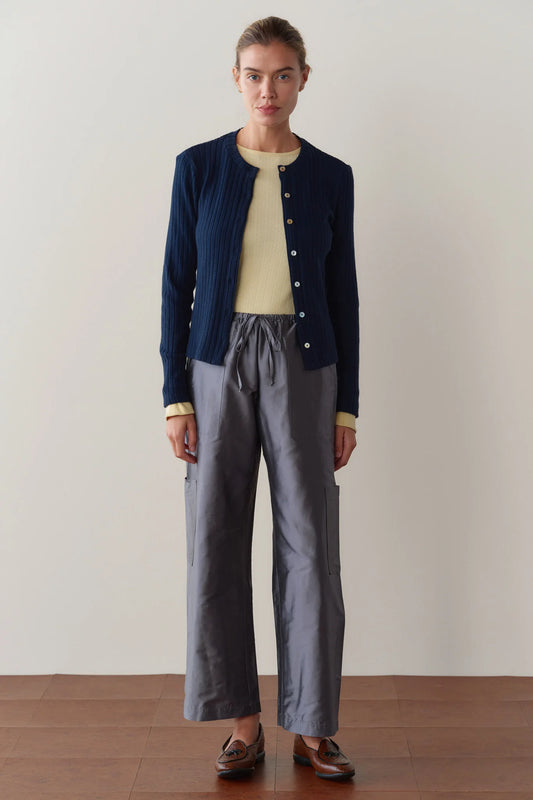 PEWTER TAFFETA DRAWSTRING CARGO PANT