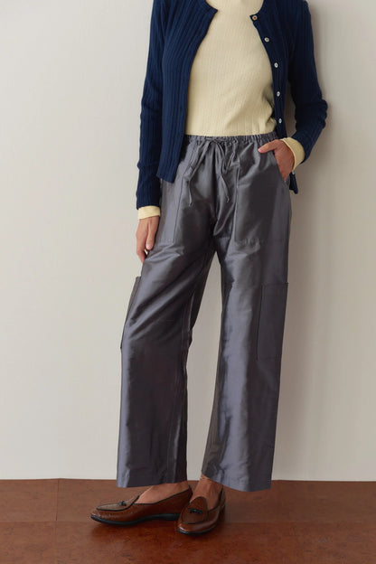 PEWTER TAFFETA DRAWSTRING CARGO PANT
