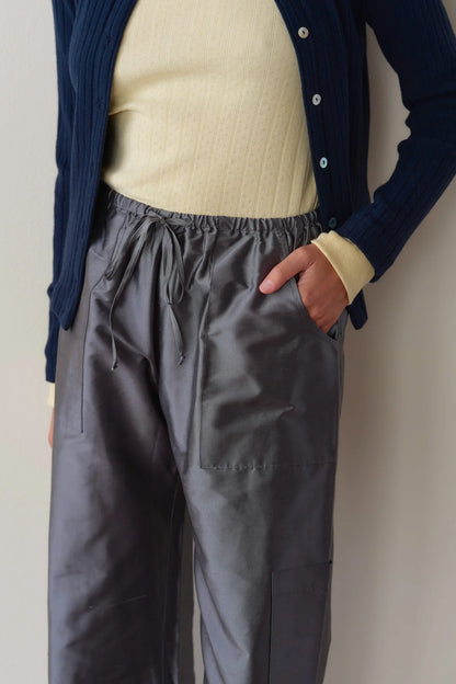 PEWTER TAFFETA DRAWSTRING CARGO PANT
