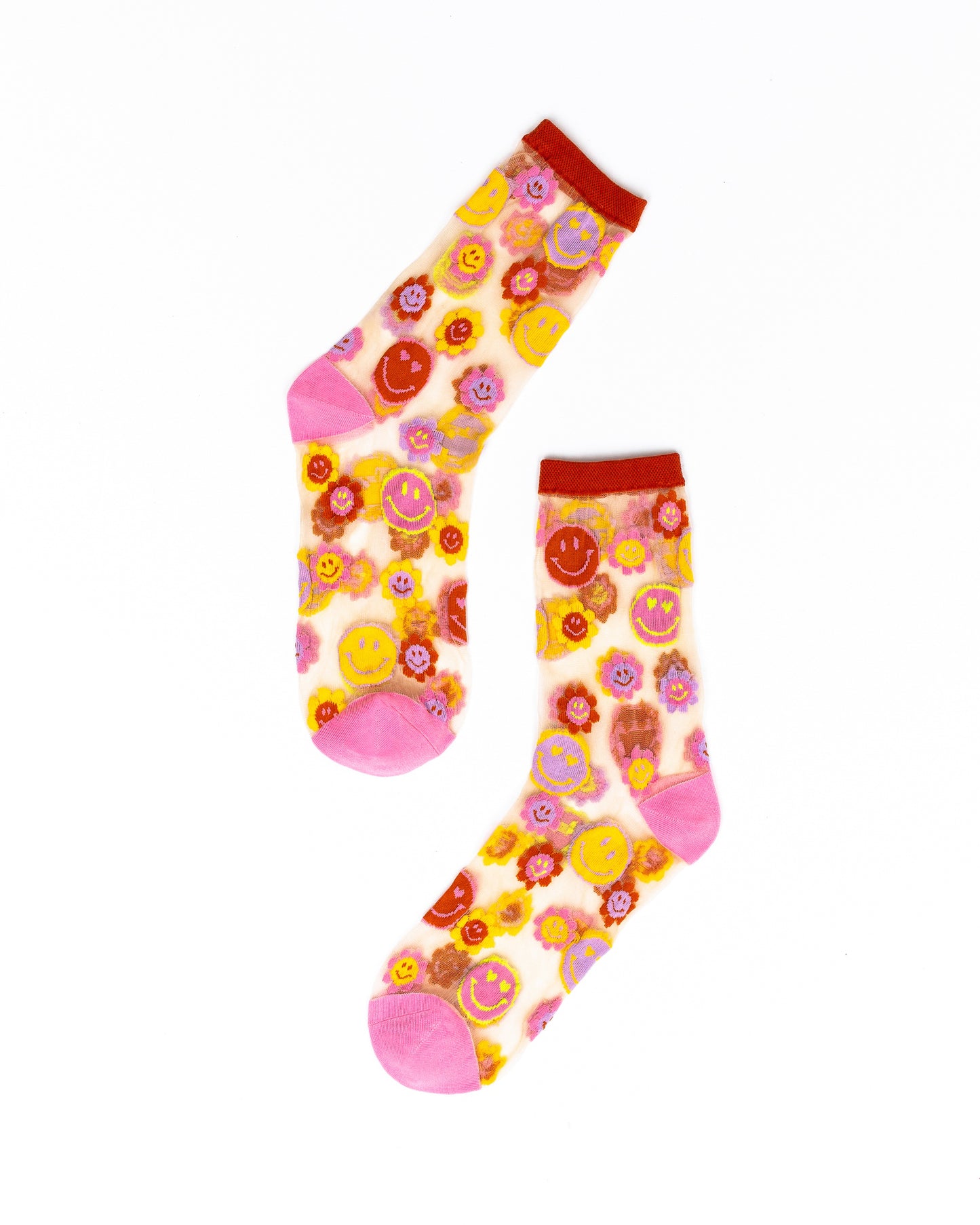 SMILEY FACE DAISY SHEER CREW SOCKS