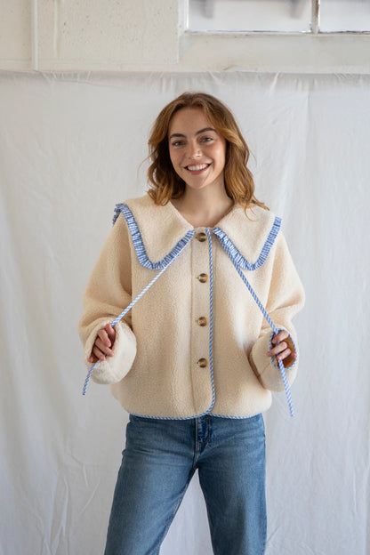 CUTIE GINGHAM PETER PAN COLLAR SHERPA JACKET