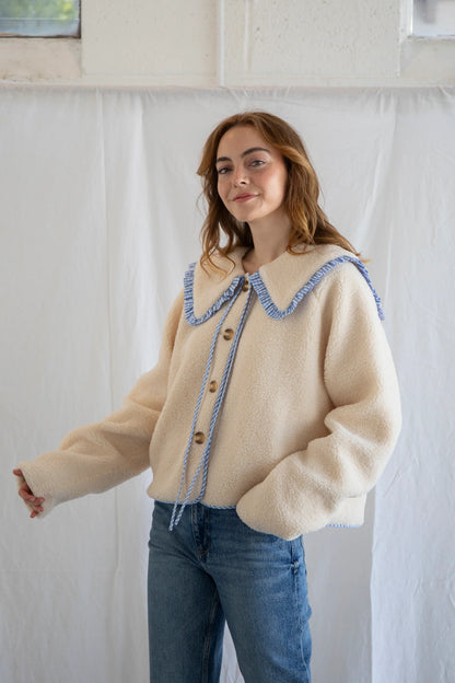 CUTIE GINGHAM PETER PAN COLLAR SHERPA JACKET