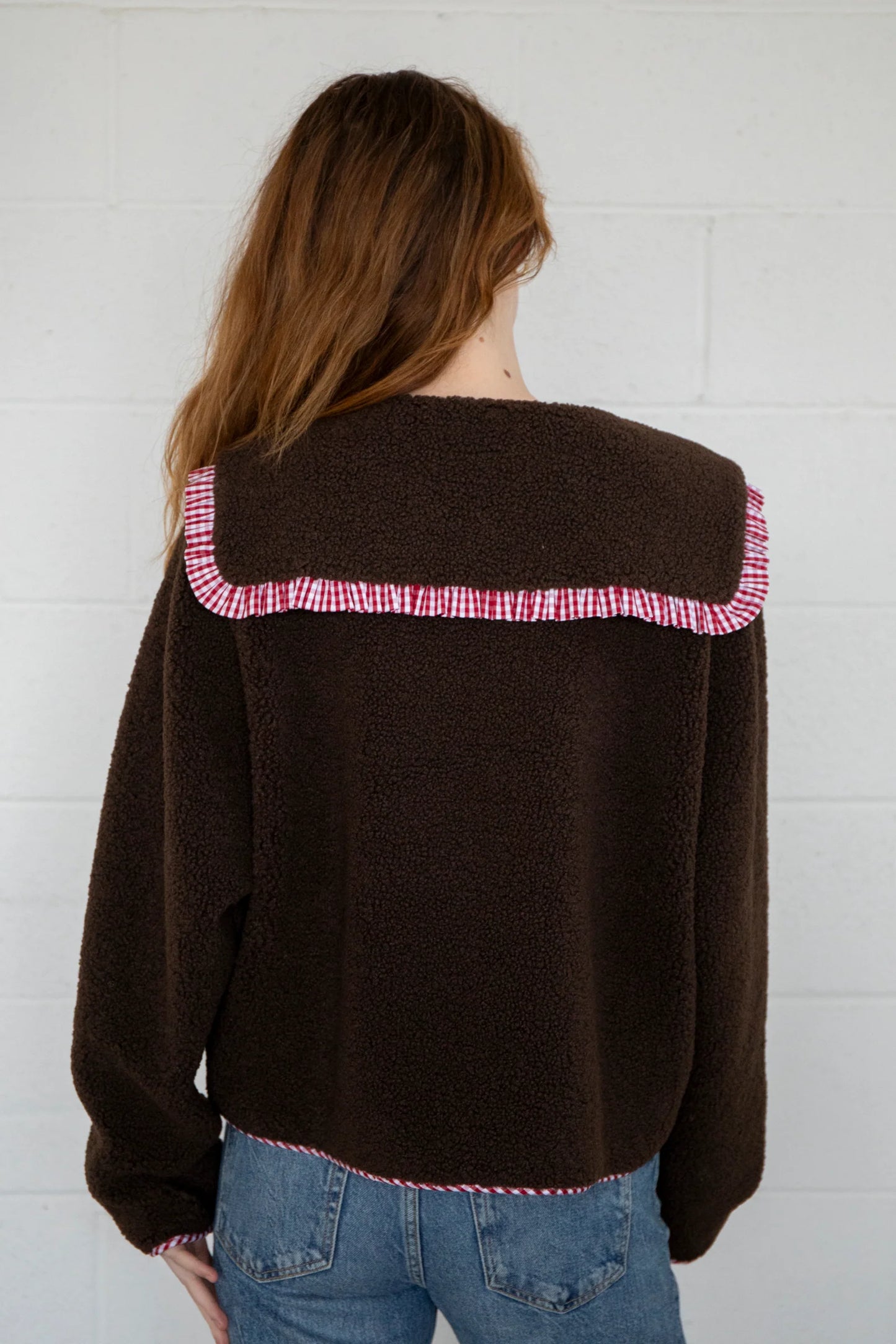 CUTIE GINGHAM PETER PAN COLLAR SHERPA JACKET