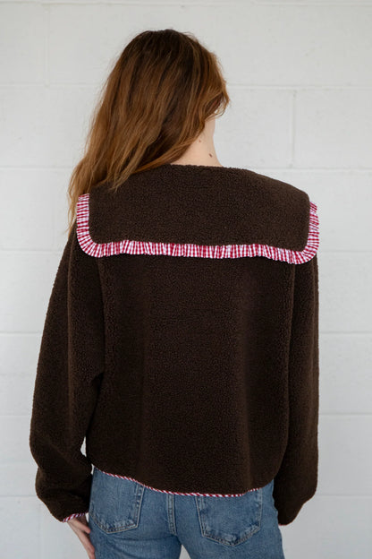 CUTIE GINGHAM PETER PAN COLLAR SHERPA JACKET
