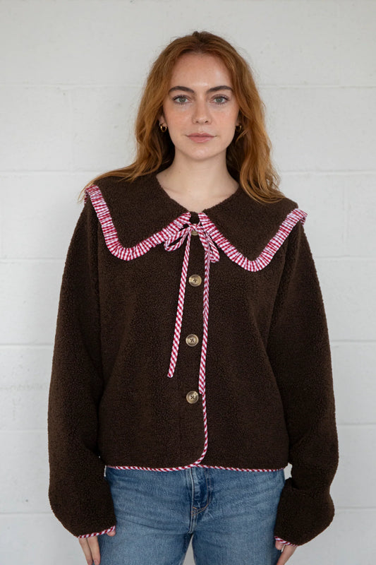 CUTIE GINGHAM PETER PAN COLLAR SHERPA JACKET