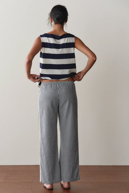 THE COTTON GINGHAM STRIPE CROP PANT
