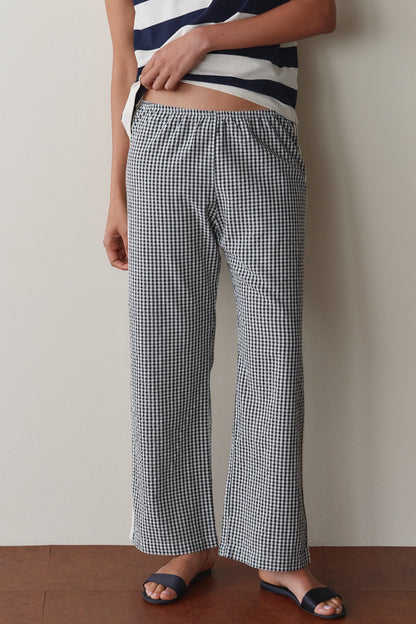 THE COTTON GINGHAM STRIPE CROP PANT