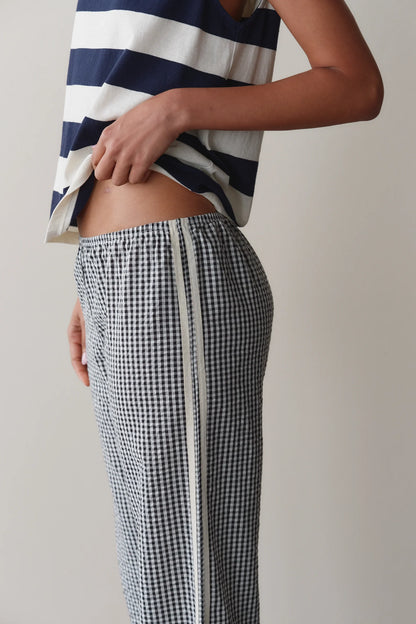THE COTTON GINGHAM STRIPE CROP PANT