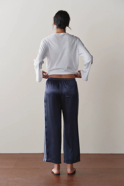 NAVY/CLOUD SILK STRIPE CROP PANT