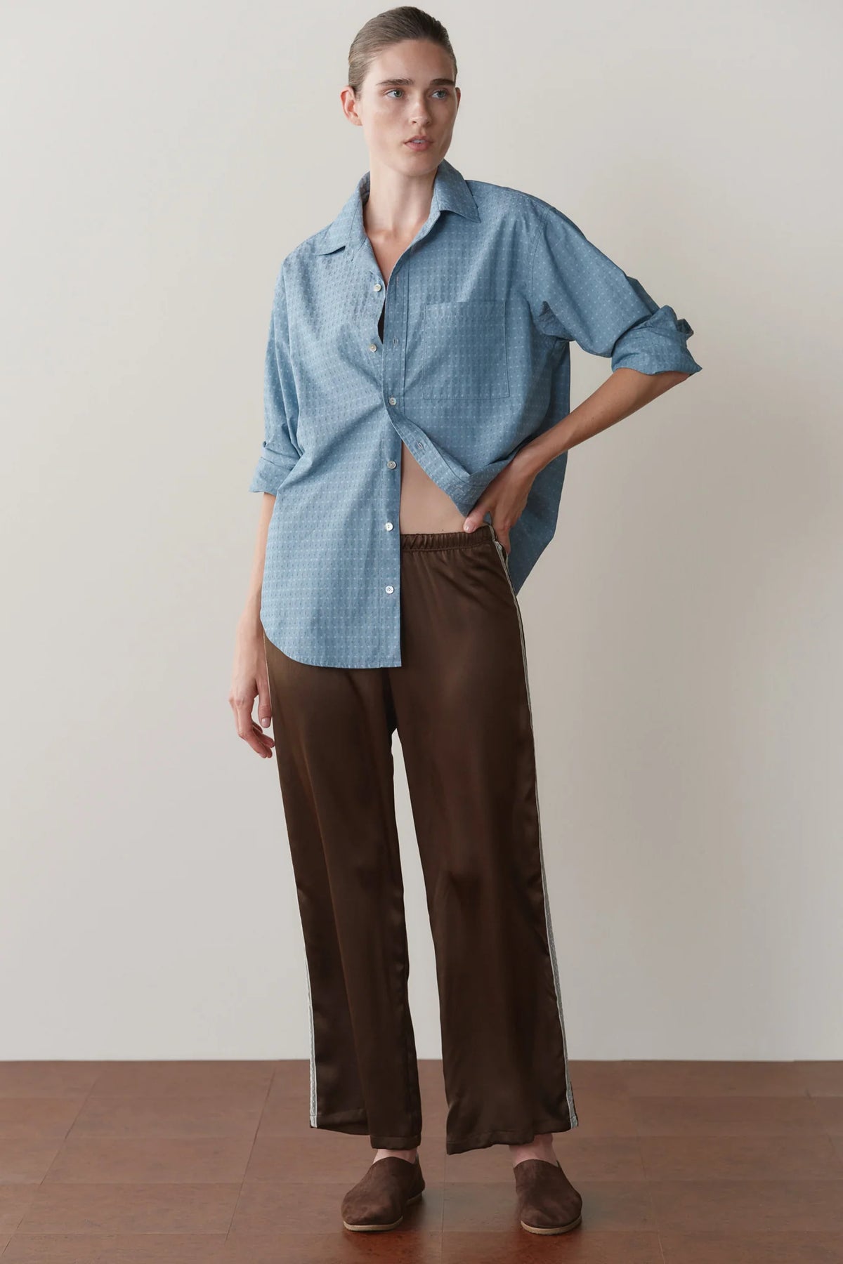 ESPRESSO SILK LACE STRIPE CROP PANT