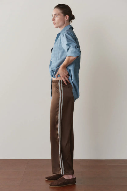 ESPRESSO SILK LACE STRIPE CROP PANT