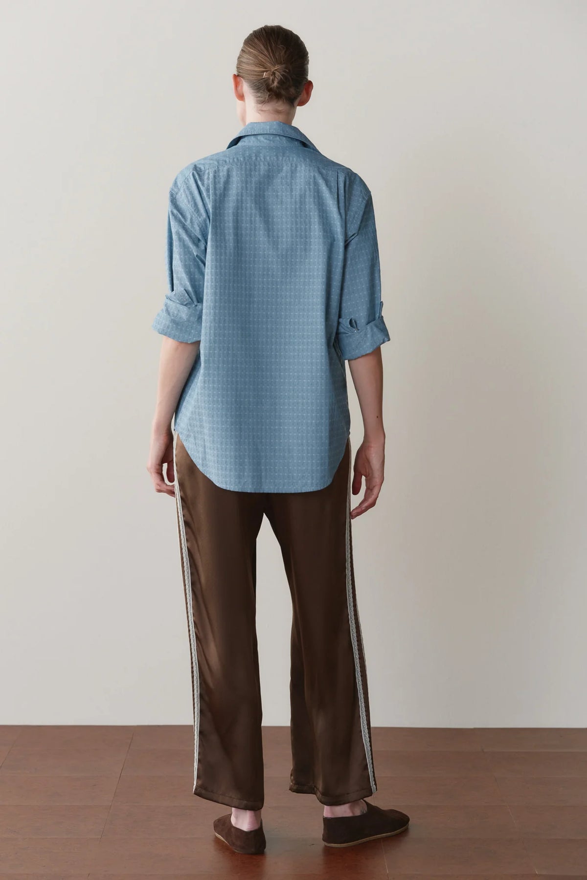 ESPRESSO SILK LACE STRIPE CROP PANT