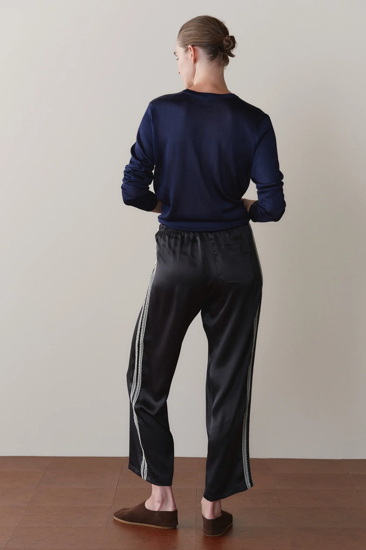 JET SILK LACE STRIPE CROP PANT