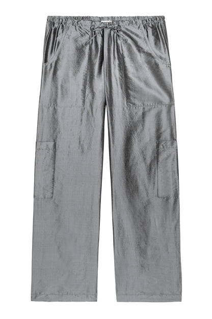 PEWTER TAFFETA DRAWSTRING CARGO PANT
