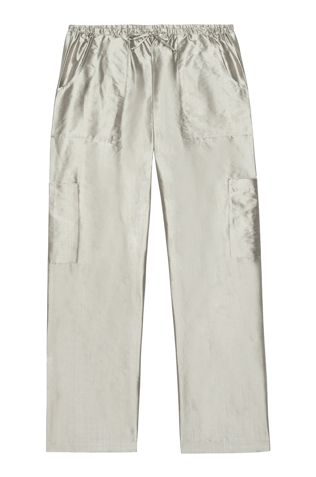 SILVER TAFFETA DRAWSTRING CARGO PANT