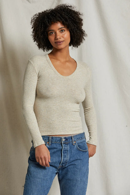 WHITNEY SWEATER RIB U NECK LONG SLEEVE