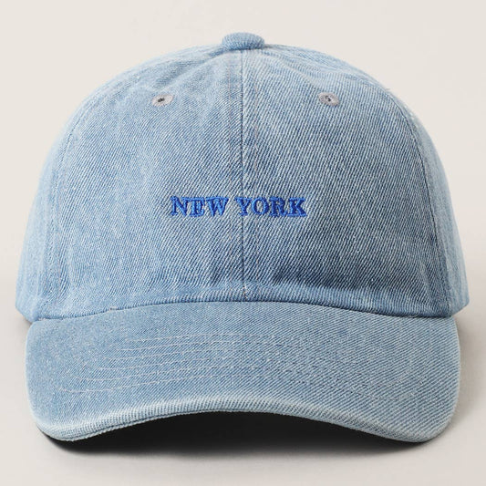 NEW YORK DENIM EMBROIDERED BASEBALL HAT