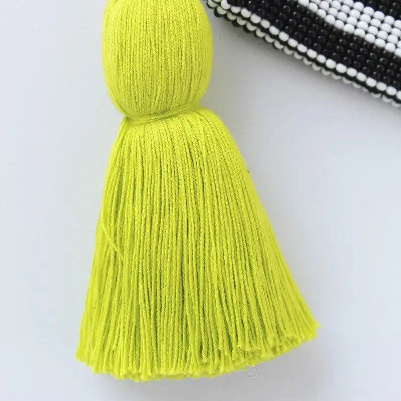 STRIPE FLOWER GLASS BEAD ZIPPER COIN PURSE