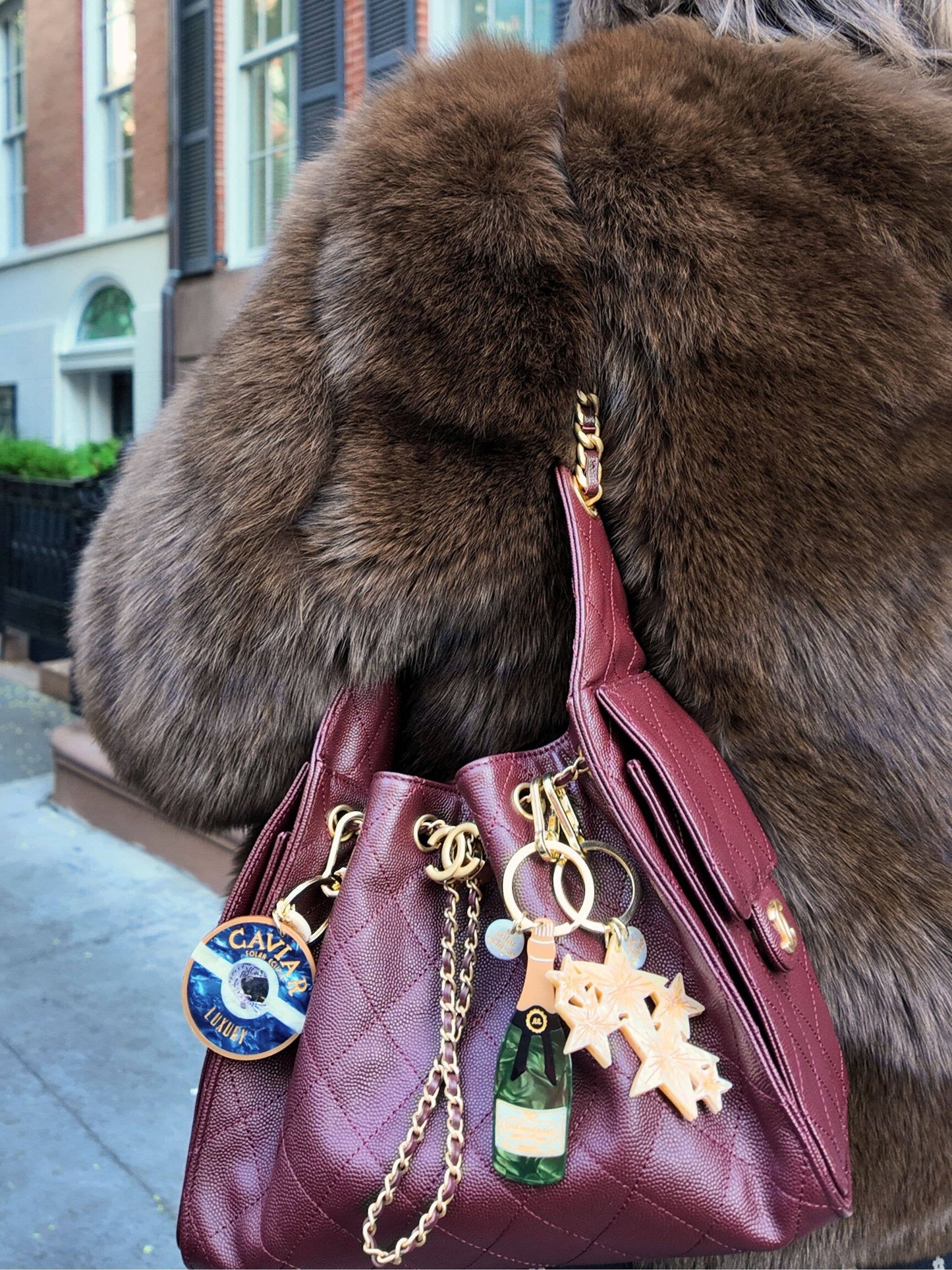 Hand-painted Champagne Bag Charm + Keychain