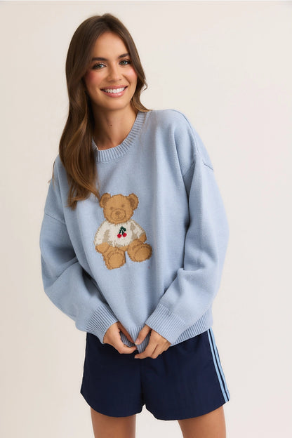 TEDDY BEAR CHERRY CREW SWEATER