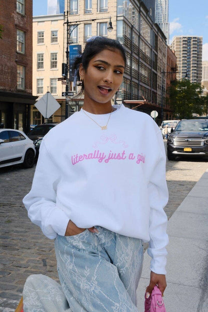 LITERALLY JUST A GIRL BOW SWEATSHIRT