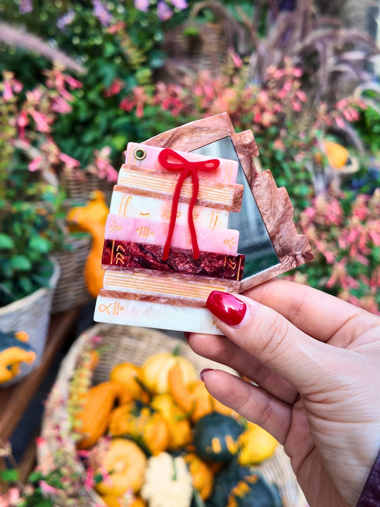 Hand-painted Bow Bookstack Compact Mirror