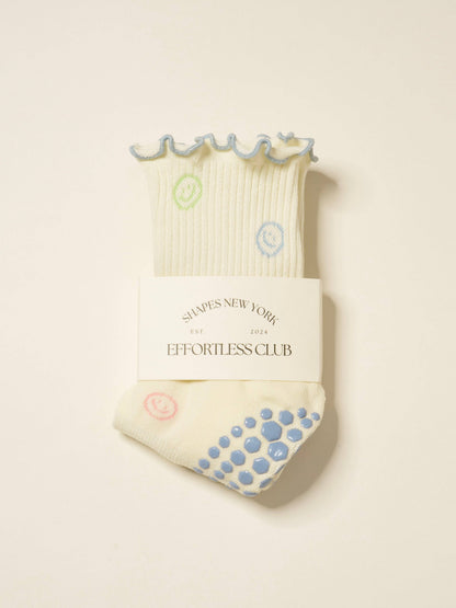 SMILEY FACE RUFFLE GRIP/PILATES SOCKS
