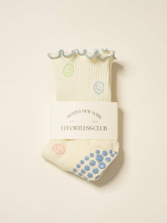 SMILEY FACE RUFFLE GRIP/PILATES SOCKS