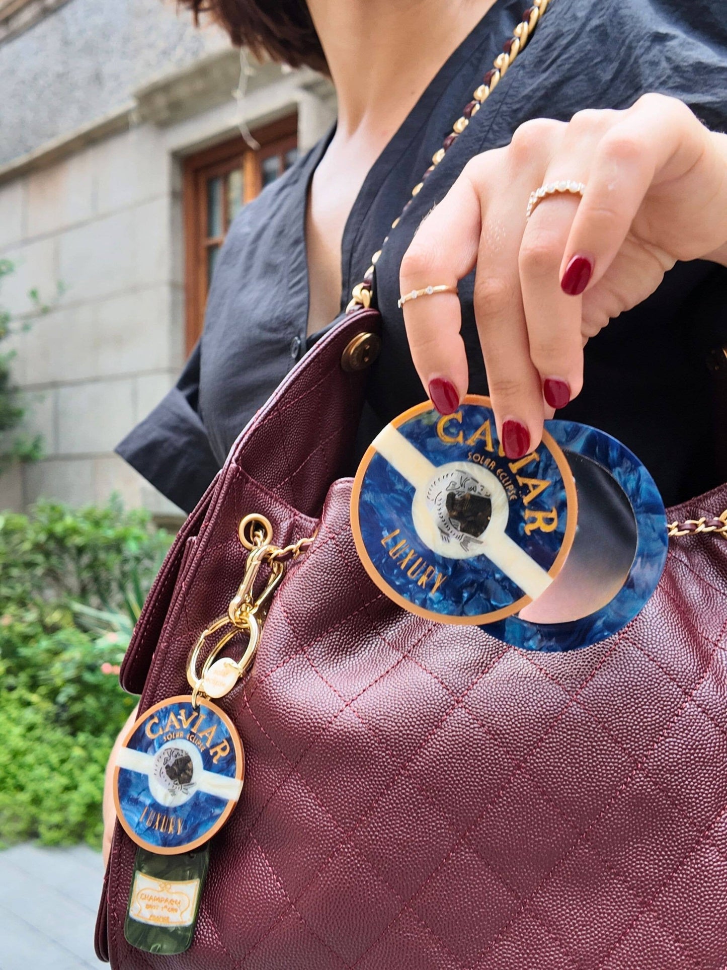 Hand-painted Caviar Compact Mirror