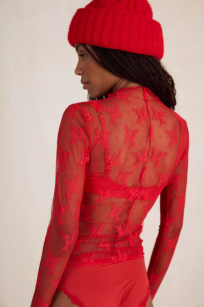 LADY LUXE LACE MOCK NECK