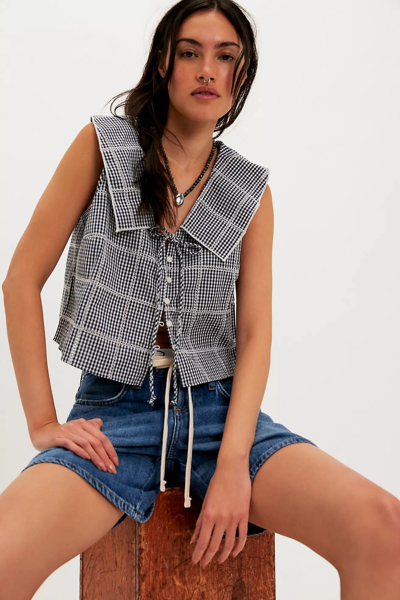 WAITING FOR ME GINGHAM PETER PAN TOP