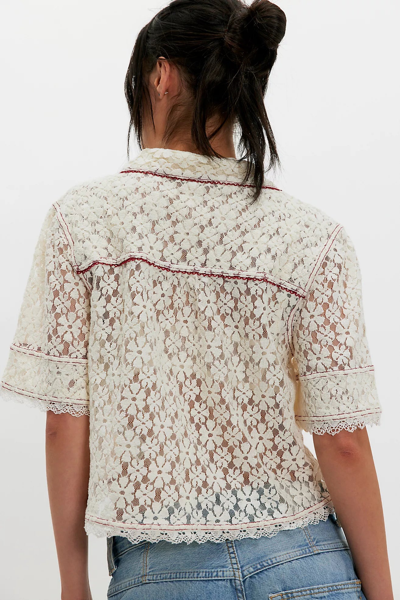 MANNIE LACE COLLAR CROP BUTTON DOWN