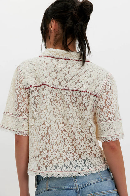 MANNIE LACE COLLAR CROP BUTTON DOWN