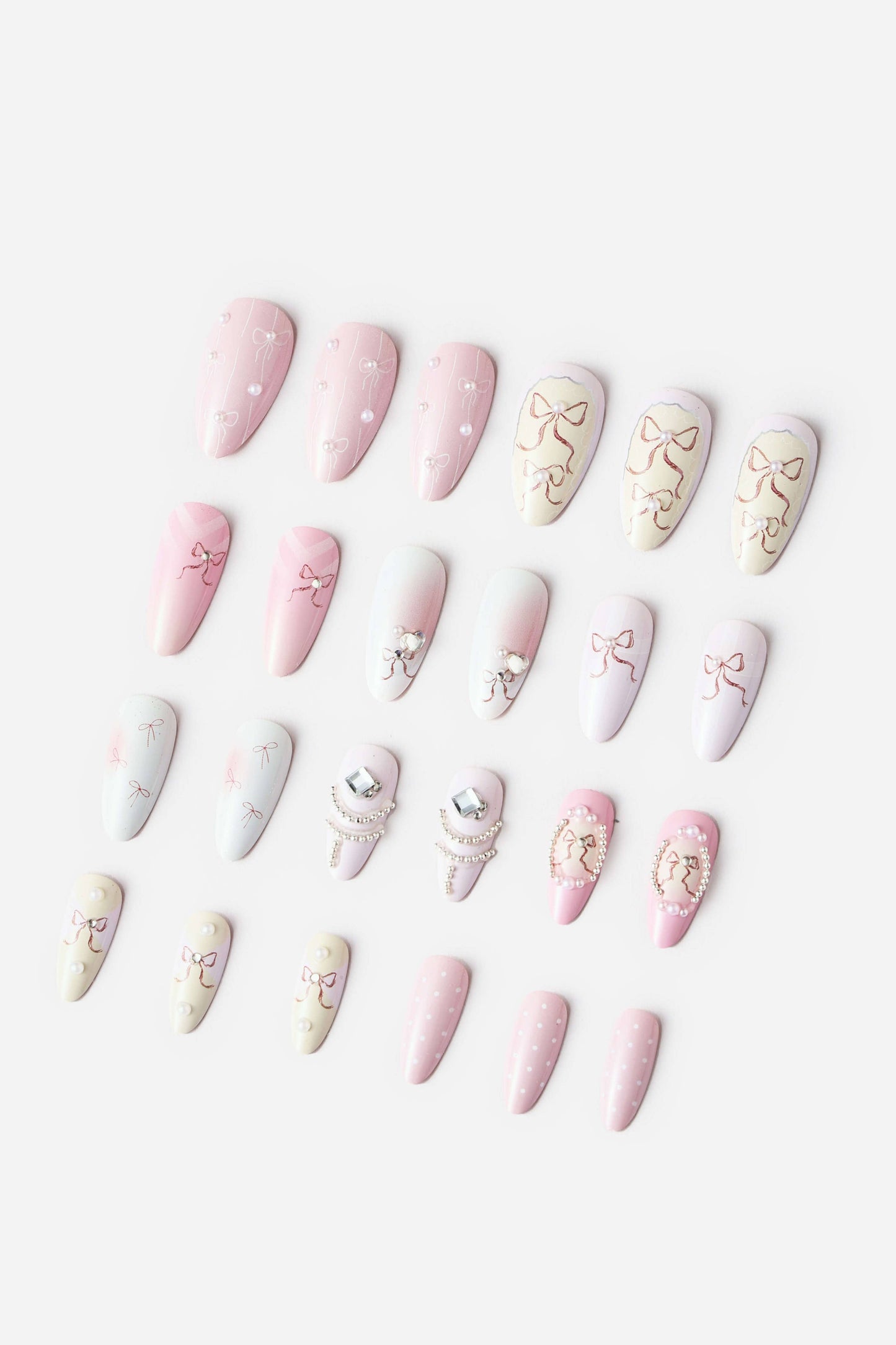 PAINTED BOWS ALMOND PRESS-ON NAILS