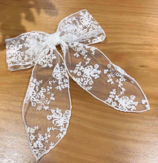 Embroidered Floral Lace Hair Bow Barrette