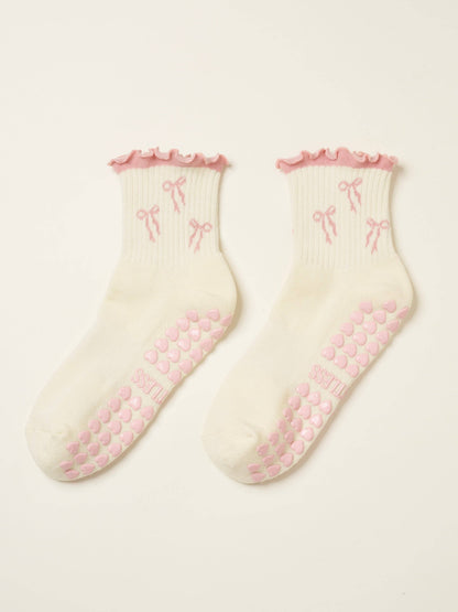 BOW RUFFLE GRIP PILATES SOCKS
