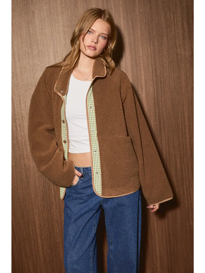 GINGHAM REVERSIBLE TEDDY JACKET