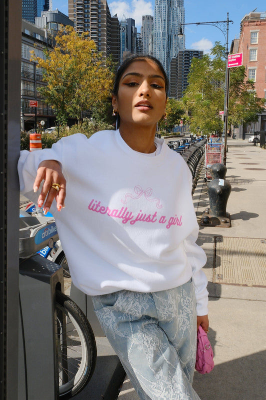 LITERALLY JUST A GIRL BOW SWEATSHIRT