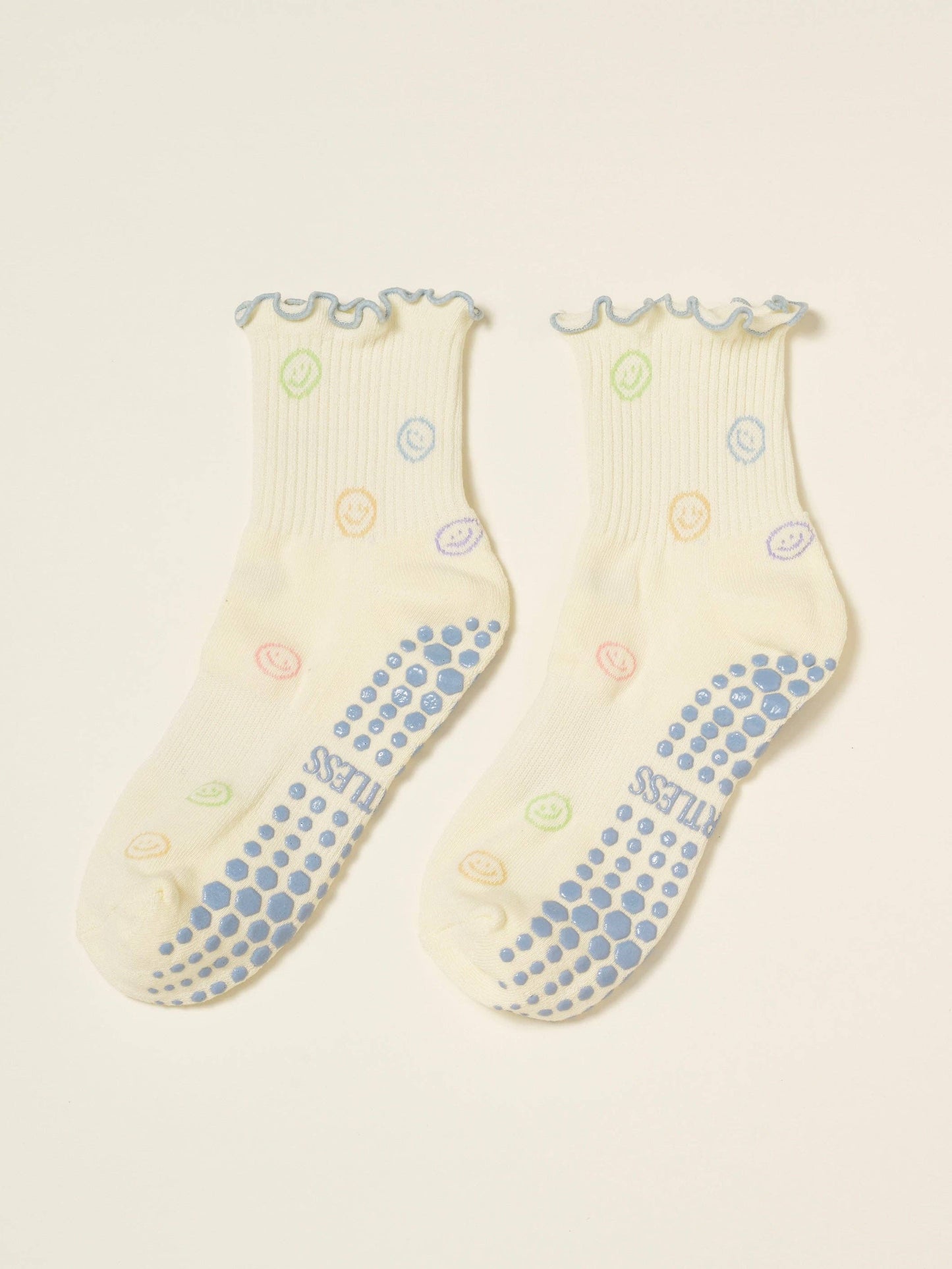 SMILEY FACE RUFFLE GRIP/PILATES SOCKS