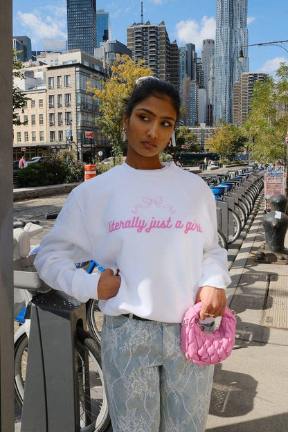 LITERALLY JUST A GIRL BOW SWEATSHIRT