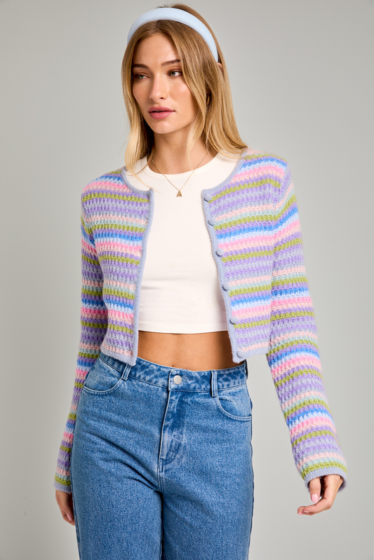 MULTI STRIPE CROP CARDIGAN