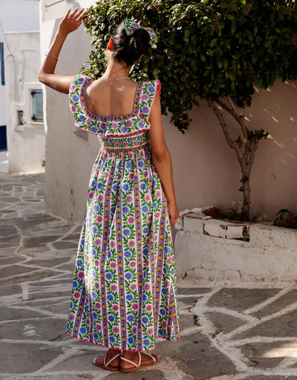 CARRIE RUFFLE NEON FLORAL DRESS