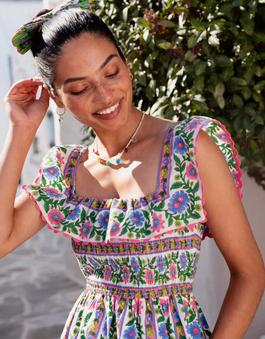 CARRIE RUFFLE NEON FLORAL DRESS