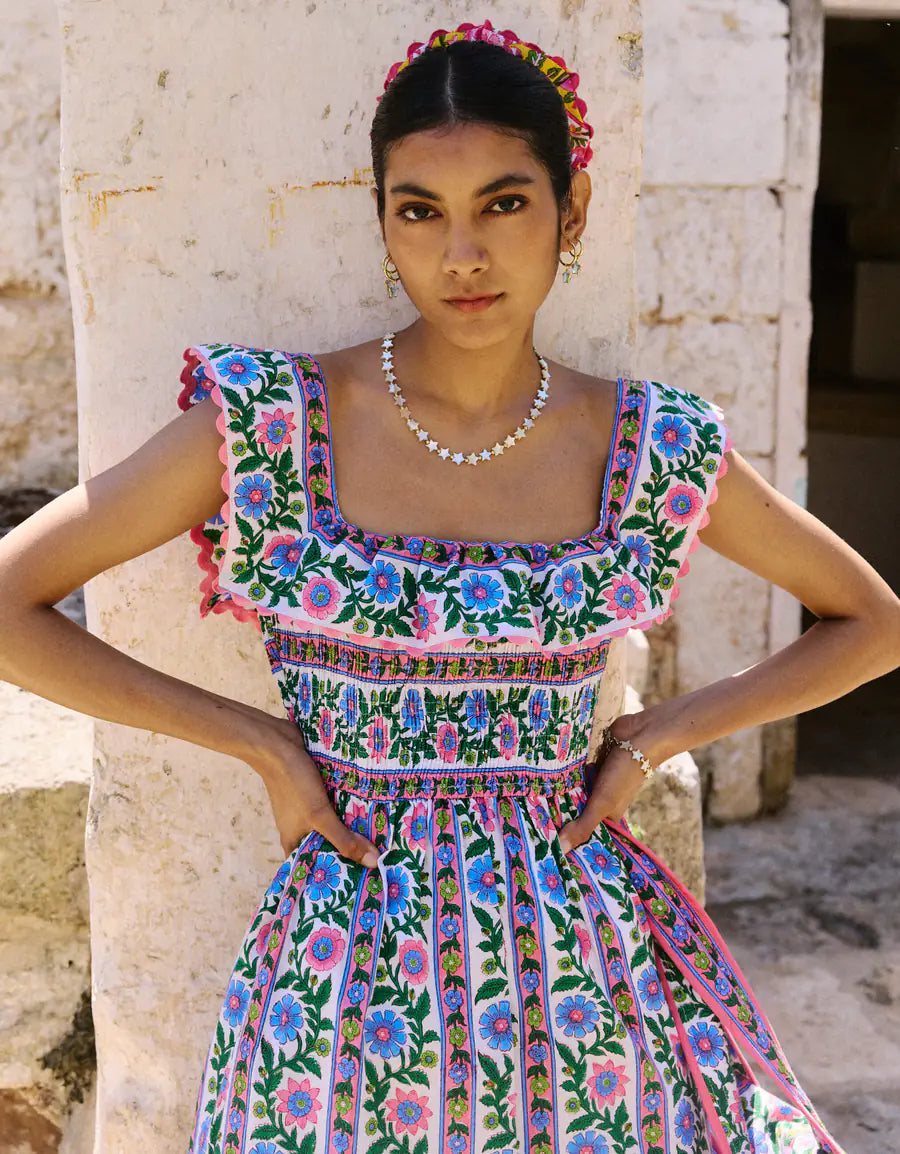 CARRIE RUFFLE NEON FLORAL DRESS