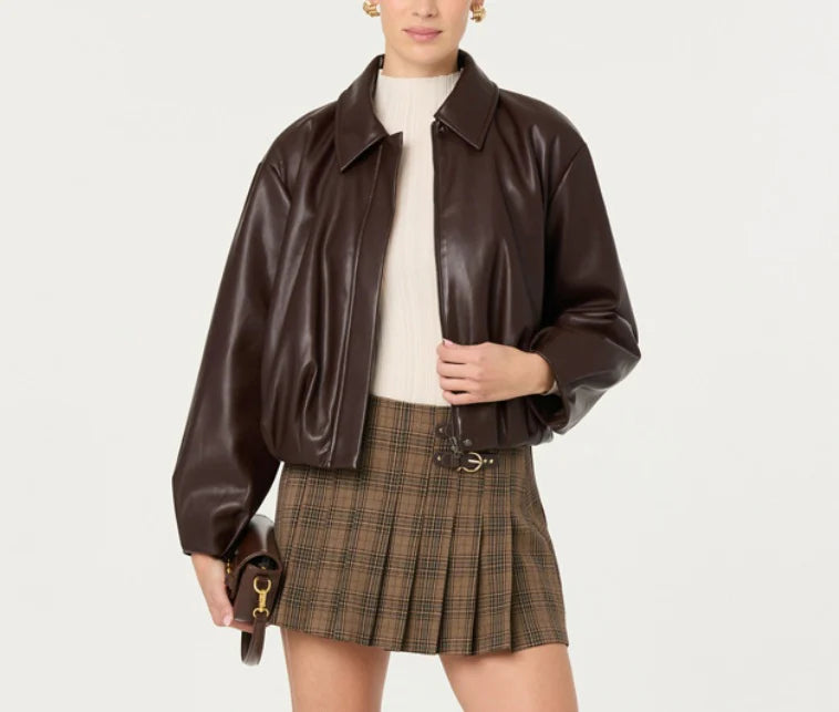 RAEVIN FAUX LEATHER BOMBER JACKET