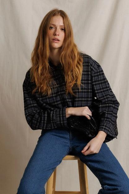 BLACK PLAID TATE BUTTON FRONT SHIRT